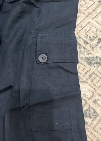 Kadın keten Lacivert Kemerli Bol Kesim Kot Pantolon - Görsel 2