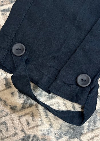 Kadın keten Lacivert Kemerli Bol Kesim Kot Pantolon - Görsel 3