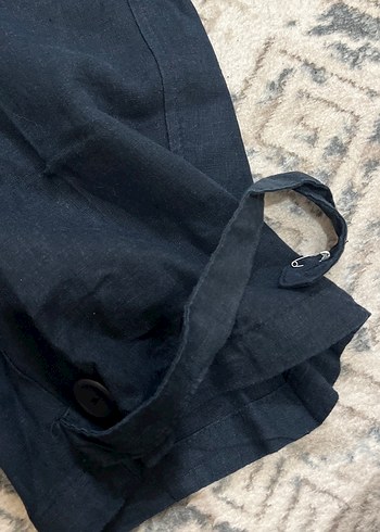 Kadın keten Lacivert Kemerli Bol Kesim Kot Pantolon - Görsel 4