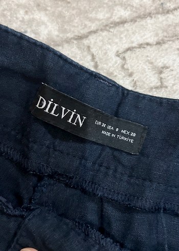 Kadın keten Lacivert Kemerli Bol Kesim Kot Pantolon - Görsel 6