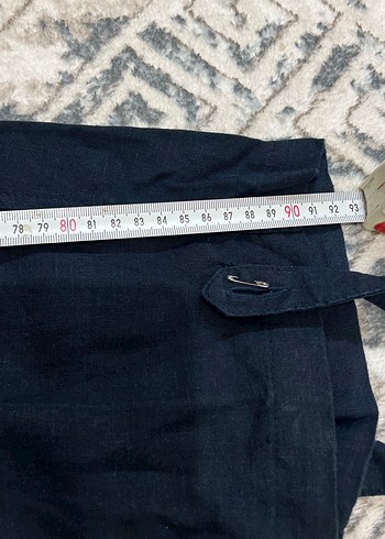 Kadın keten Lacivert Kemerli Bol Kesim Kot Pantolon - Görsel 8