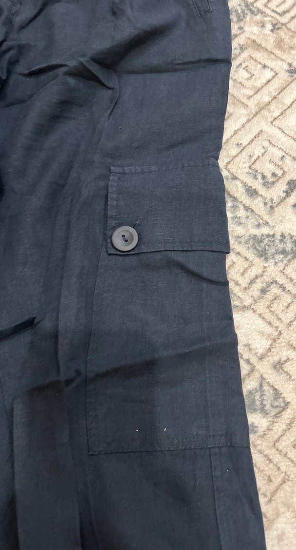 Kadın keten Lacivert Kemerli Bol Kesim Kot Pantolon - Görsel 2