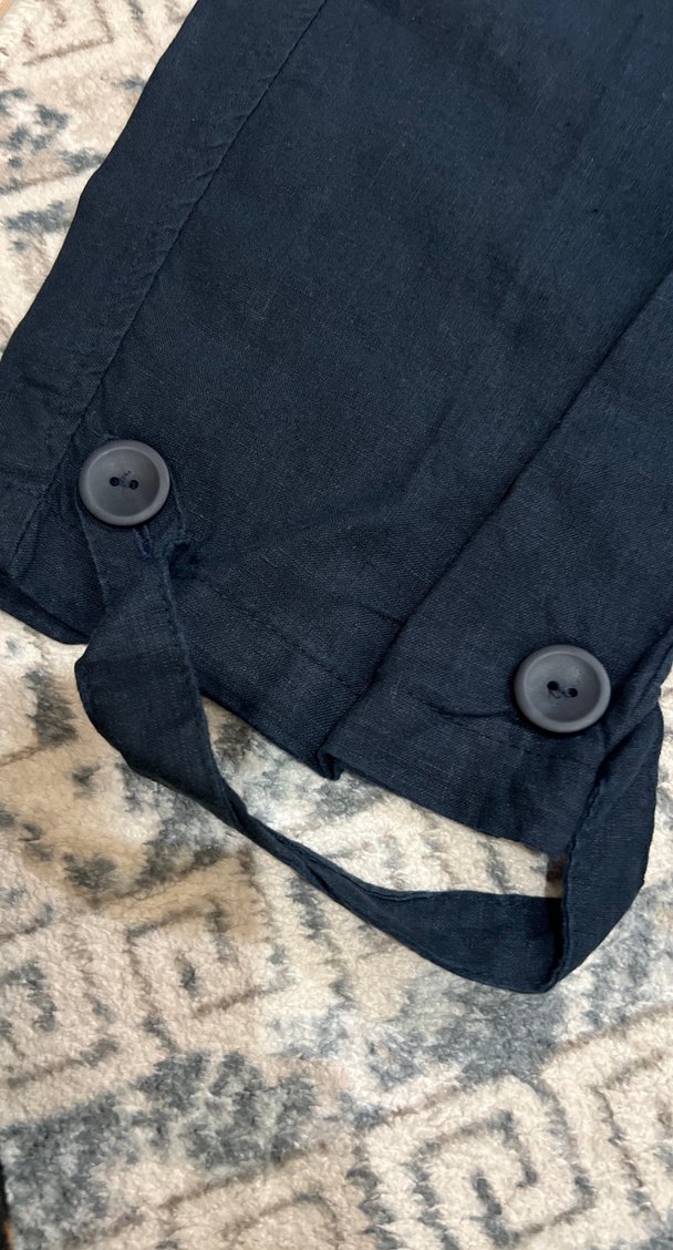 Kadın keten Lacivert Kemerli Bol Kesim Kot Pantolon - Görsel 3