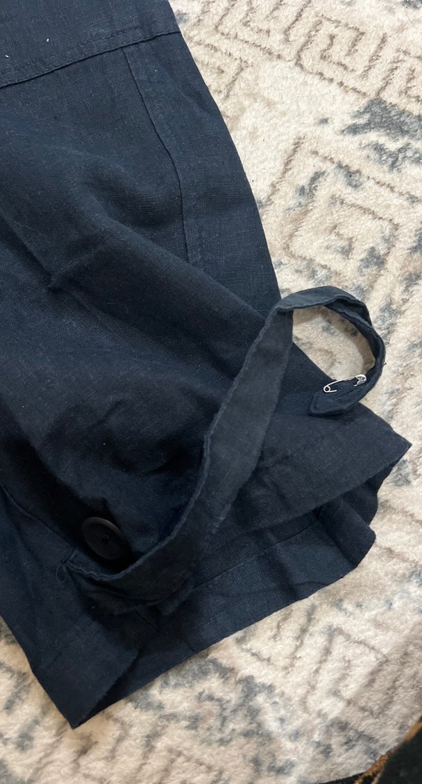 Kadın keten Lacivert Kemerli Bol Kesim Kot Pantolon - Görsel 4