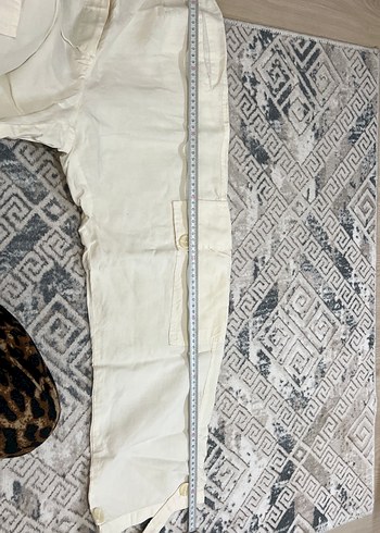 Kadın Beyaz keten  Pamuklu Rahat Kesim Pantolon - Görsel 6