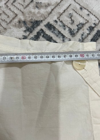 Kadın Beyaz keten  Pamuklu Rahat Kesim Pantolon - Görsel 7