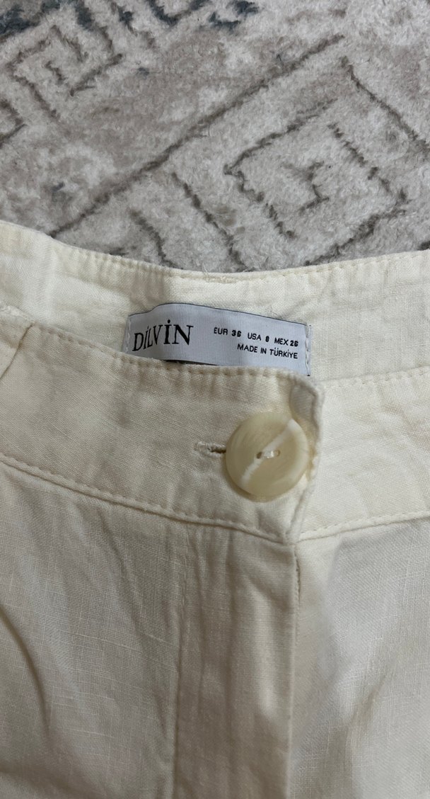 Kadın Beyaz keten  Pamuklu Rahat Kesim Pantolon - Görsel 4