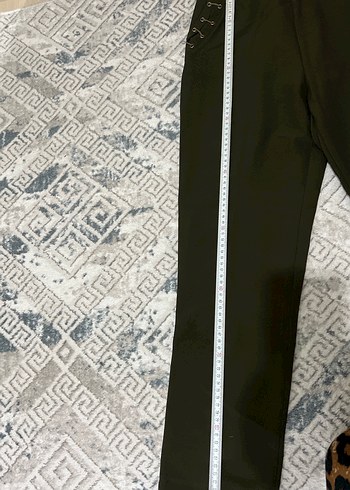 Kadın Haki Kemerli Desenli Kumaş Pantolon - Görsel 3