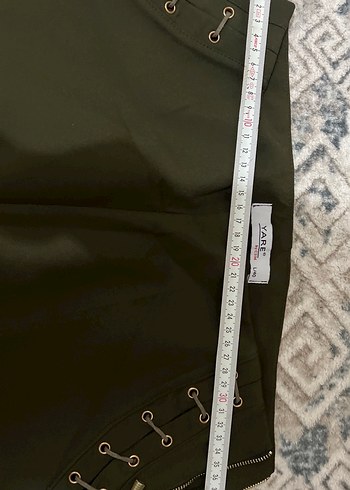 Kadın Haki Kemerli Desenli Kumaş Pantolon - Görsel 2