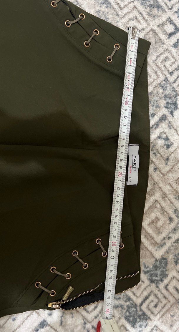 Kadın Haki Kemerli Desenli Kumaş Pantolon - Görsel 2