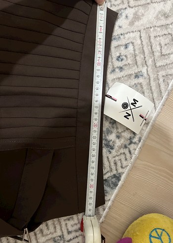 Kahverengi Beli kemerli Pileli Uzun Etek asimetrik kesim - Görsel 5