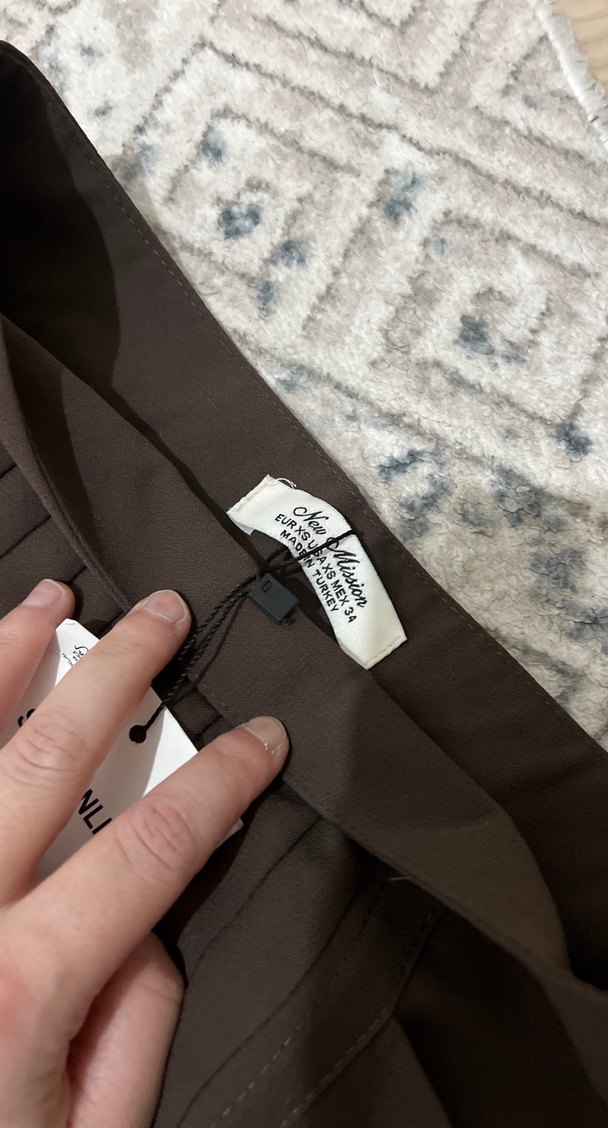 Kahverengi Beli kemerli Pileli Uzun Etek asimetrik kesim - Görsel 4