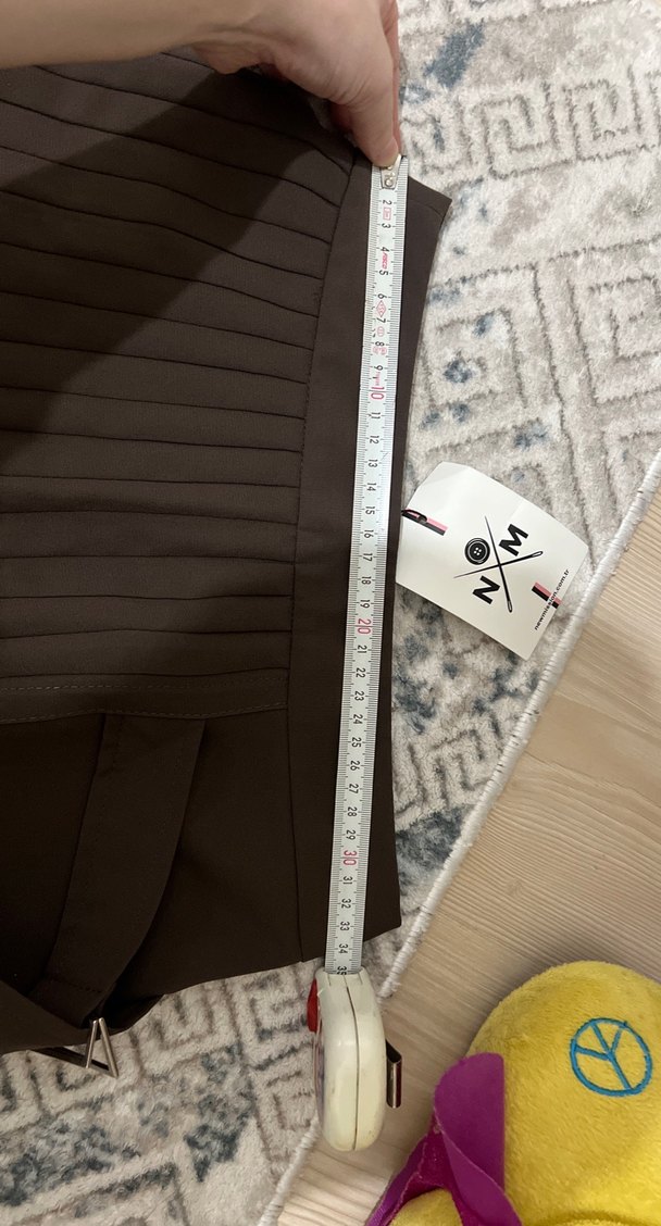 Kahverengi Beli kemerli Pileli Uzun Etek asimetrik kesim - Görsel 5