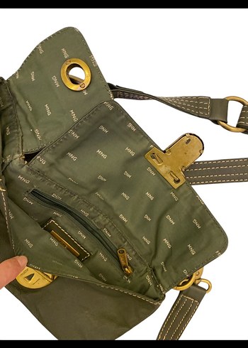 Mango Haki deri canta - Görsel 4