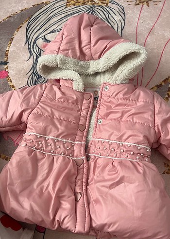 Pembe Kürklü Bebek Kız mont 9 Ay - Görsel 3