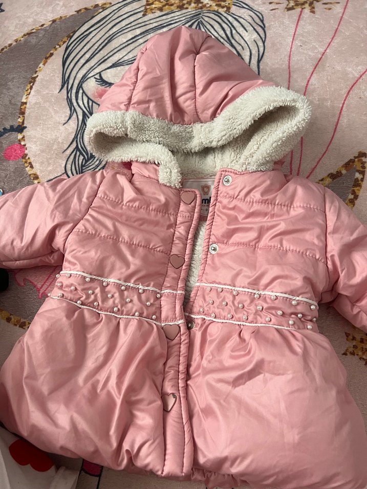 Pembe Kürklü Bebek Kız mont 9 Ay - Görsel 3