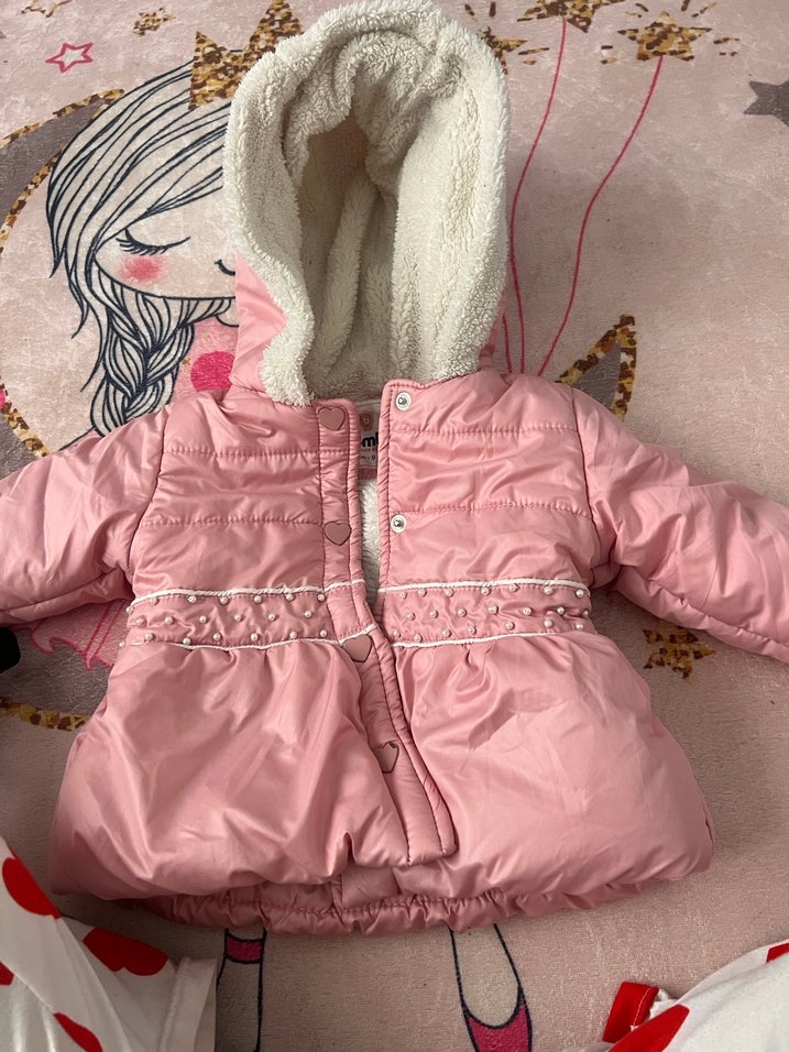 Pembe Kürklü Bebek Kız mont 9 Ay - Görsel 5