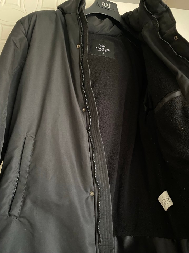 ROYALMEN Erkek Siyah Midi Boy Düğmeli ve fermuarlı mont - Görsel 2