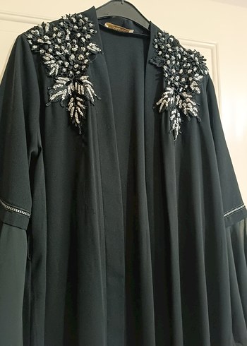 Boncuk İşlemeli Siyah Uzun Kadın Abaya - Görsel 5