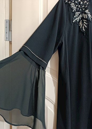 Boncuk İşlemeli Siyah Uzun Kadın Abaya - Görsel 3