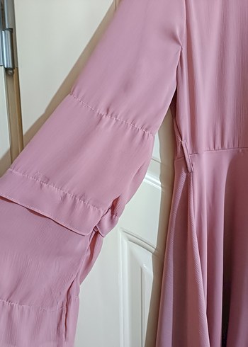 Pembe Uzun Kollu Fırfırlı Kadın Elbise - Görsel 5