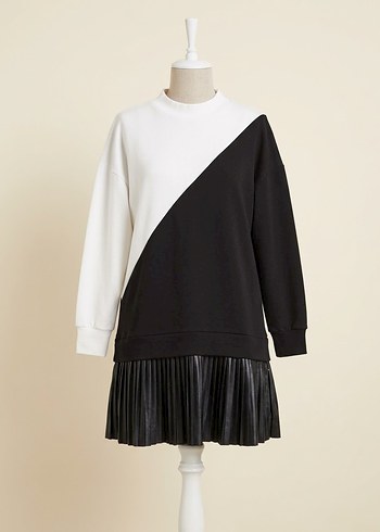 Beymen Club M Asimetrik Siyah Beyaz Pileli Sweatshirt Elbise