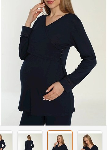 Lacivert Hamile ve Emzirme Pijama Takımı - Görsel 2