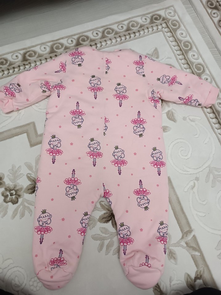 Pembe Baskılı Fermuarlı Bebek Kız Tulum - Görsel 4