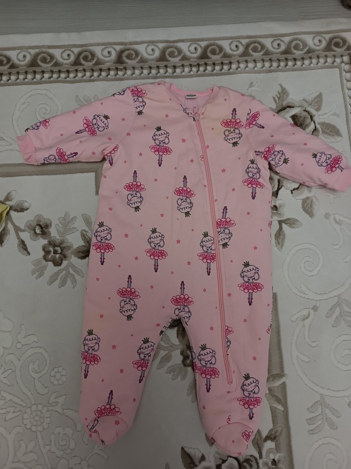 Pembe Baskılı Fermuarlı Bebek Kız Tulum - Görsel 2