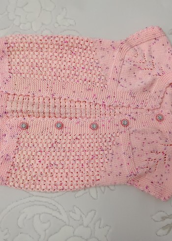 Kızlar için Pembe Örgü Kolsuz Hırka - Görsel 2