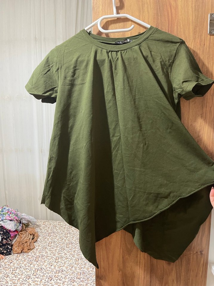 Haki Renkli Fermuarlı Hamile Tişörtü - Görsel 3