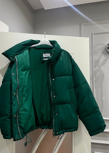 Düğmeli Kısa Yeşil Kadın Kışlık Mont - Görsel 8