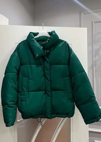 Düğmeli Kısa Yeşil Kadın Kışlık Mont - Görsel 2