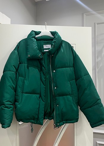 Düğmeli Kısa Yeşil Kadın Kışlık Mont - Görsel 3