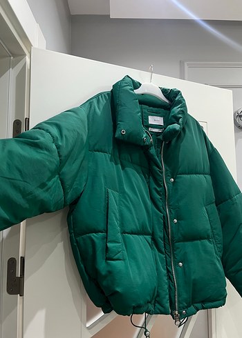 Düğmeli Kısa Yeşil Kadın Kışlık Mont - Görsel 7