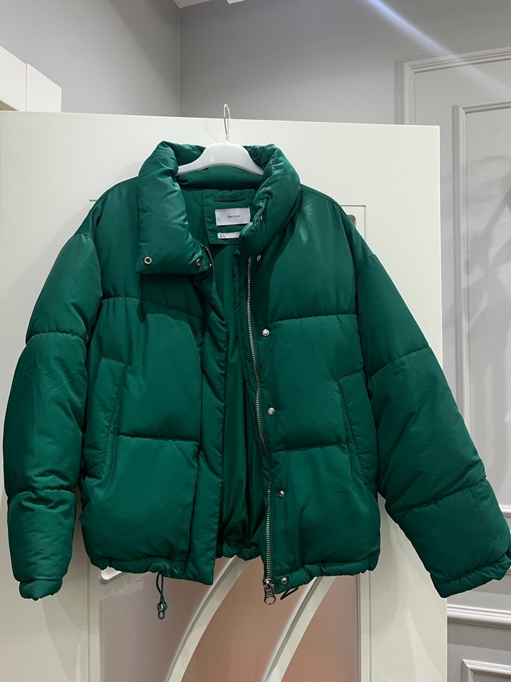 Düğmeli Kısa Yeşil Kadın Kışlık Mont - Görsel 3