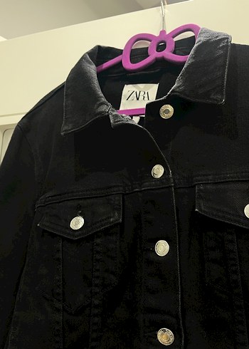 Düğmeli Siyah Kadın Denim Ceket - Görsel 3