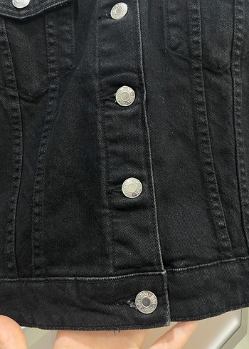 Düğmeli Siyah Kadın Denim Ceket - Görsel 6