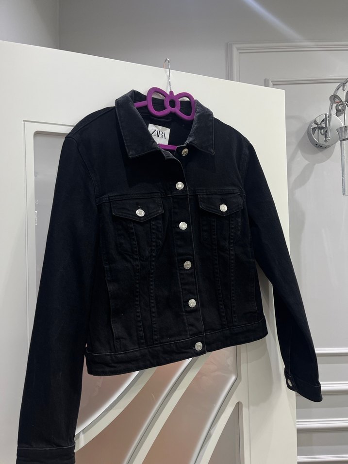 Düğmeli Siyah Kadın Denim Ceket - Görsel 2