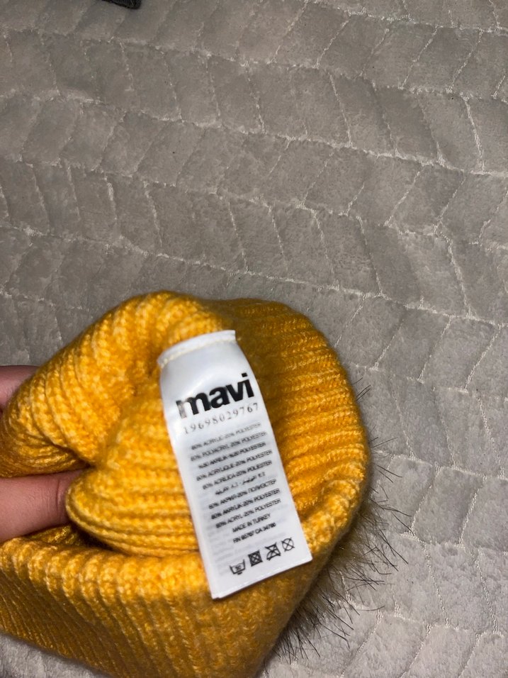 Mavi Sarı Örgü Yün Kadın Bere - Görsel 3