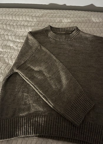 Gri Örgü Yün oversize Kadın Kazak - Görsel 2