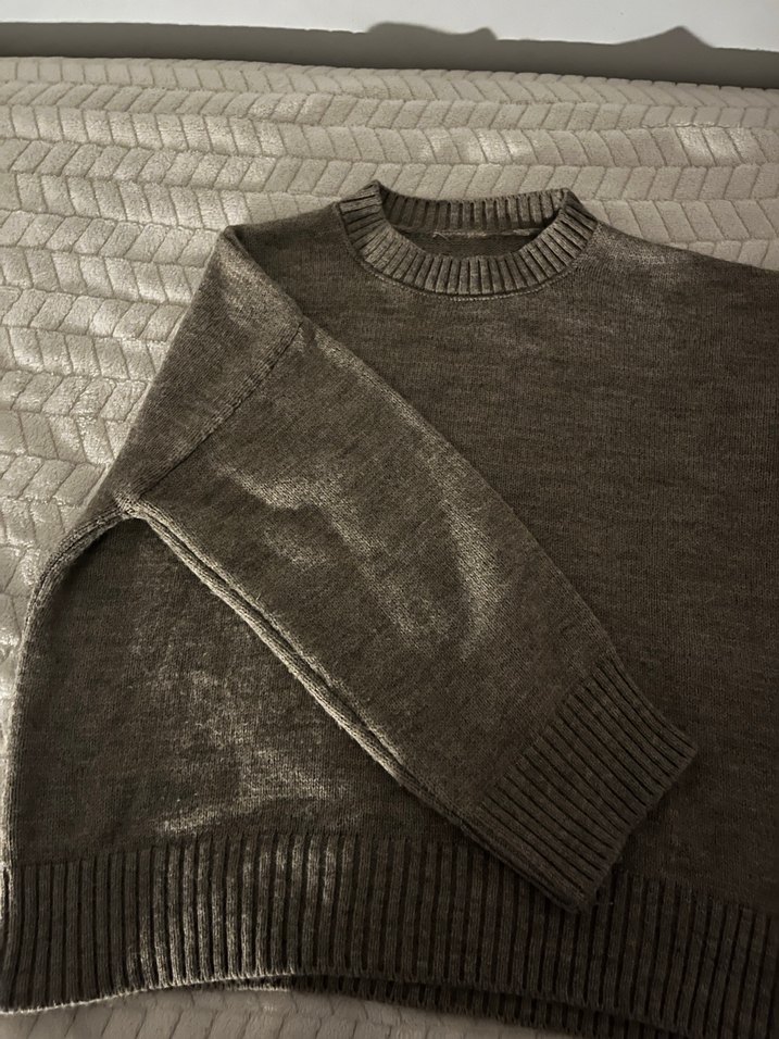 Gri Örgü Yün oversize Kadın Kazak - Görsel 2