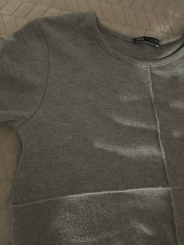 Gri Kısa Kollu Midi Kalın Elbise - Görsel 3