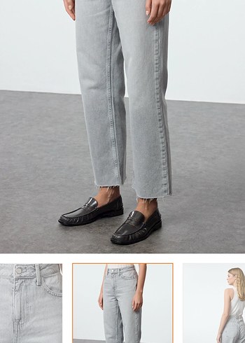 Gri Kadın Denim Kemerli Normal Paça Pantolon - Görsel 2