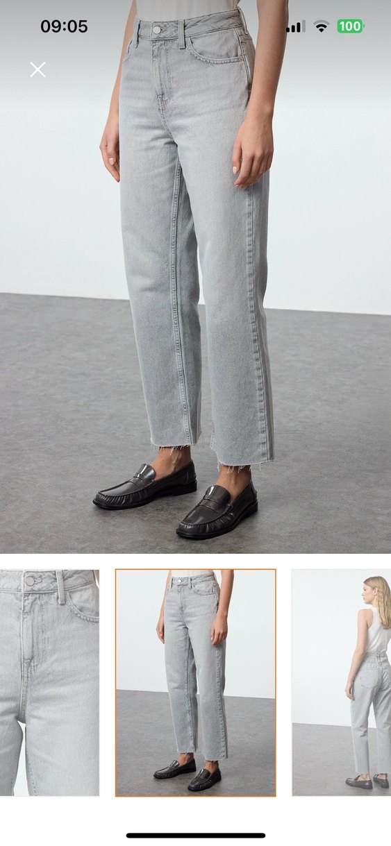 Gri Kadın Denim Kemerli Normal Paça Pantolon - Görsel 2