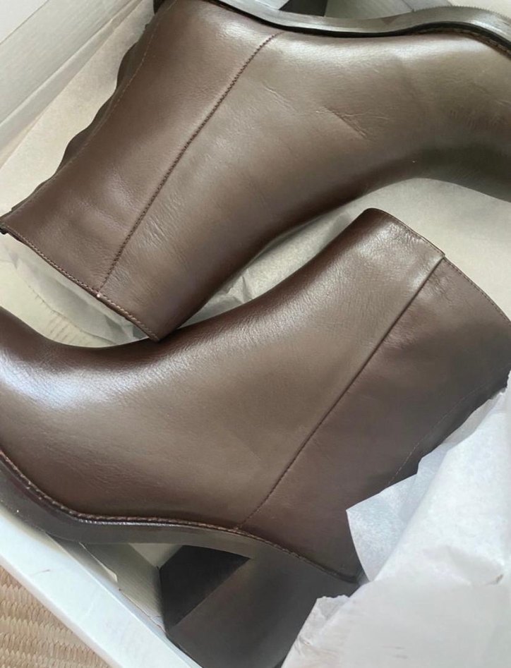 Kahverengi Deri Kadın Bot, Tokalı, Kalın Topuklu - Görsel 3