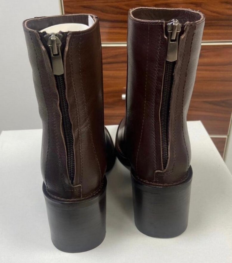 Kahverengi Deri Kadın Bot, Tokalı, Kalın Topuklu - Görsel 4