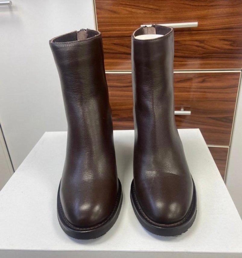 Kahverengi Deri Kadın Bot, Tokalı, Kalın Topuklu - Görsel 2