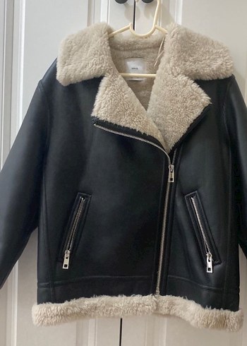 Kürk Detaylı Siyah Deri Kadın Biker Ceket - Görsel 2