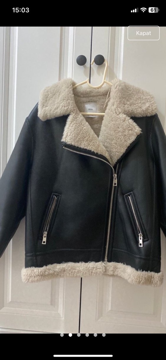 Kürk Detaylı Siyah Deri Kadın Biker Ceket - Görsel 2